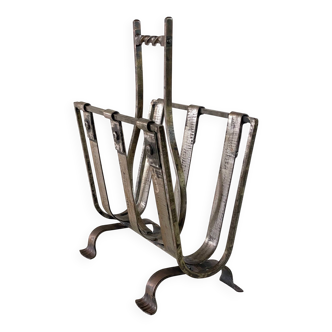 Vintage Brutalist Steel Magazine Rack