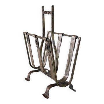 Vintage Brutalist Steel Magazine Rack