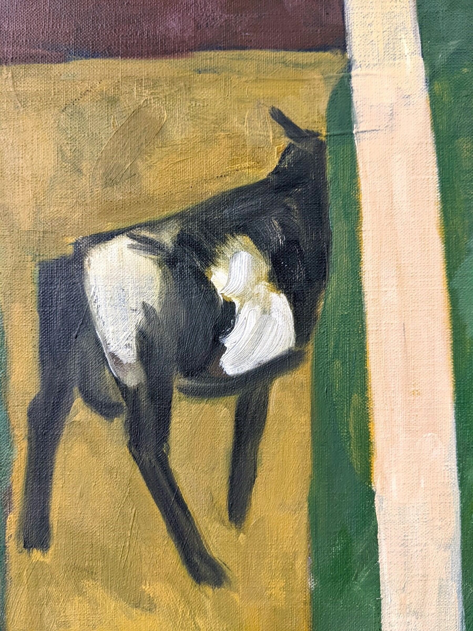 Mid-Century Modern "Modernist Cow" Swedish Vintage Landscape Oil Painting by Ture Fabianssonb