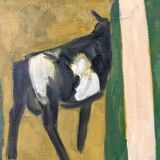 Mid-Century Modern "Modernist Cow" Swedish Vintage Landscape Oil Painting by Ture Fabianssonb