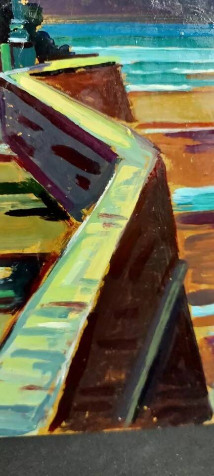 Peinture à l'huile sur isorel - Livourne 1975 la nuit MagnifiquePeinture à l'huile sur isorel - Livo