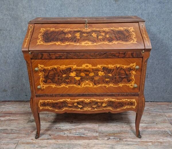 Bureau de pente Vénitien ancien marqueté – style Louis XV