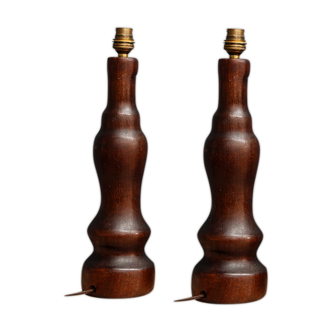 Pair of turned wooden lamps 50
