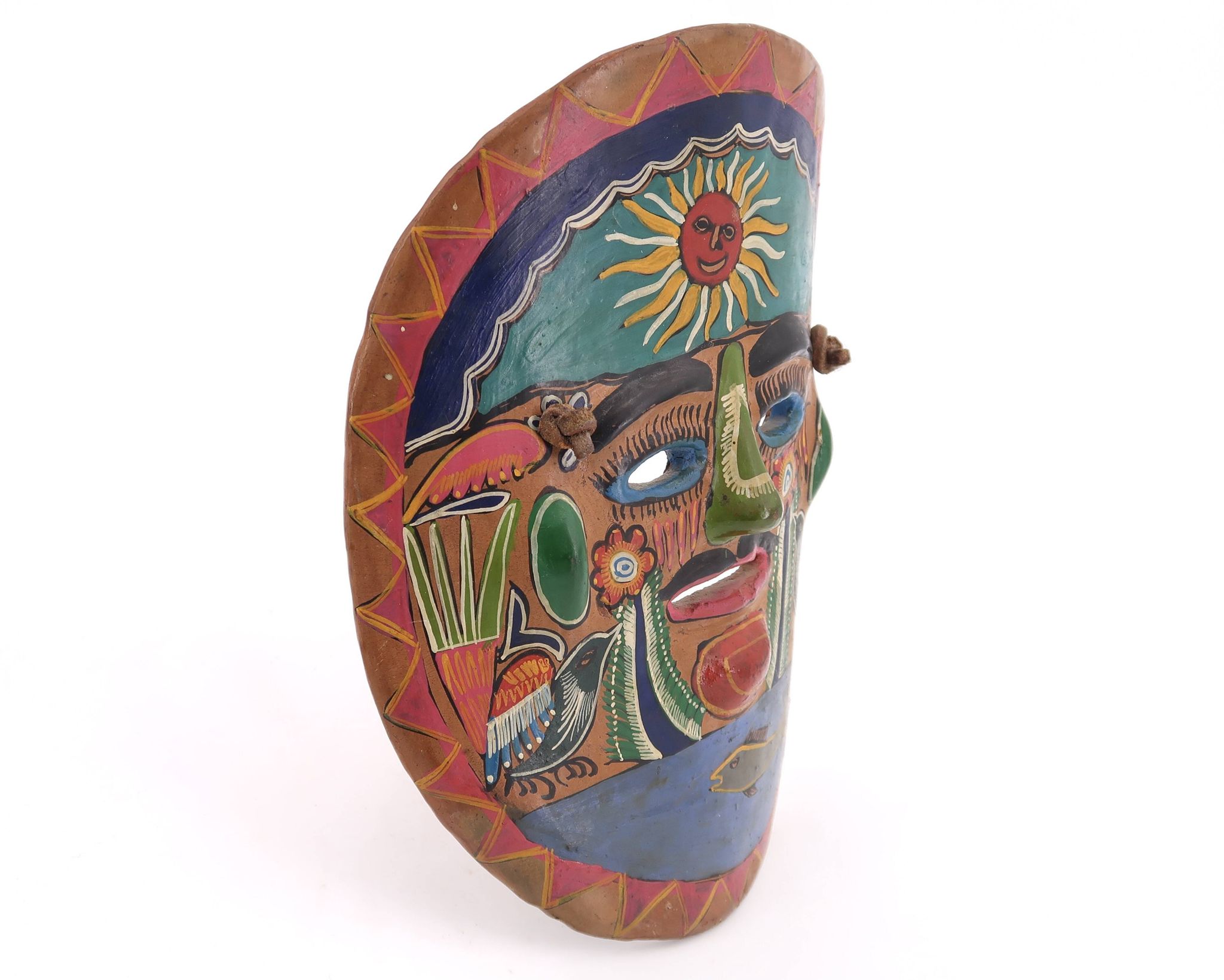 Masque du Mexique en terre cuite colorée, années 70