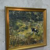 Swedish modern painting, Hanna Brundin, 1970s, oil on canvas, framed