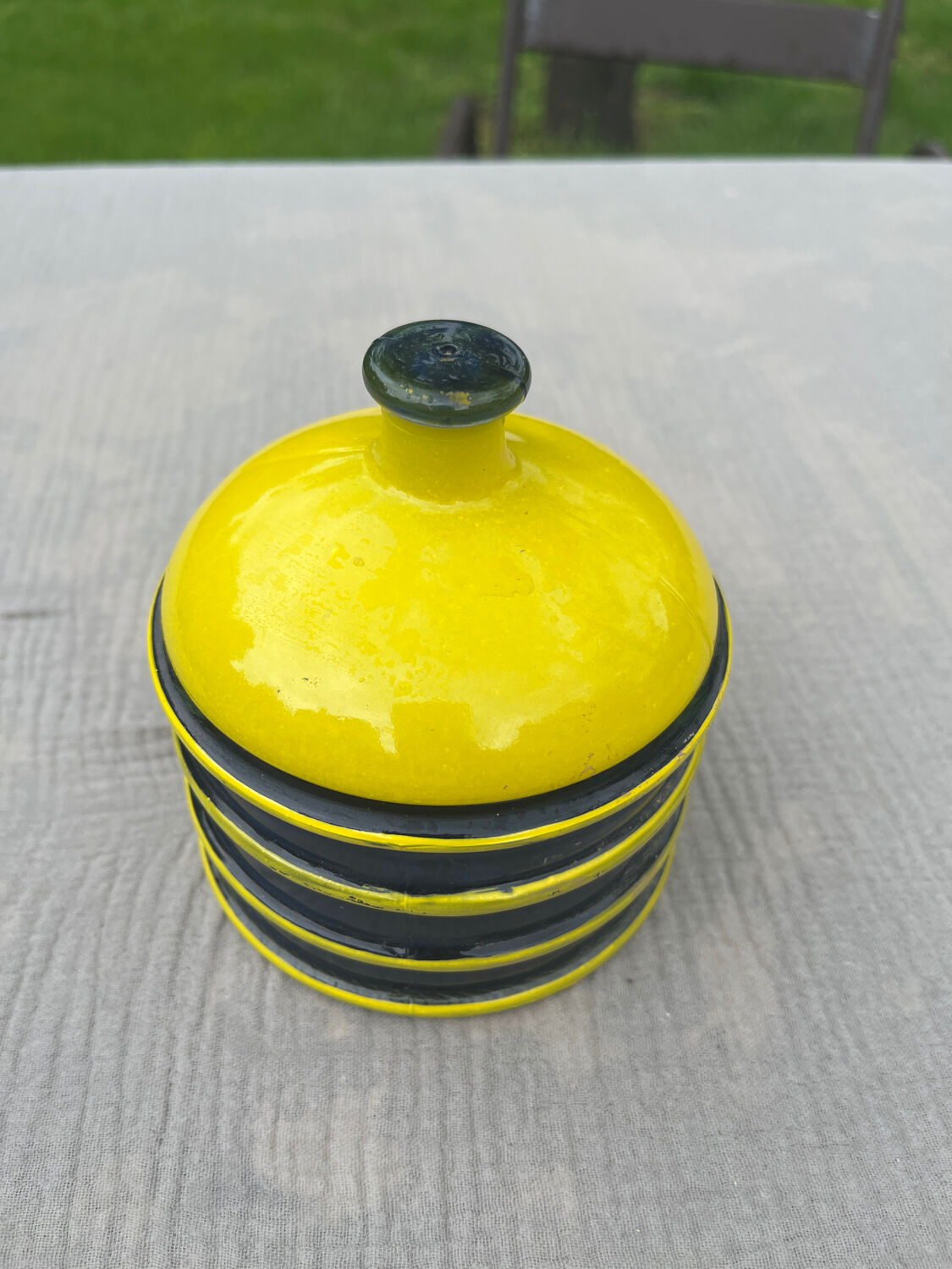 Yellow and navy jar