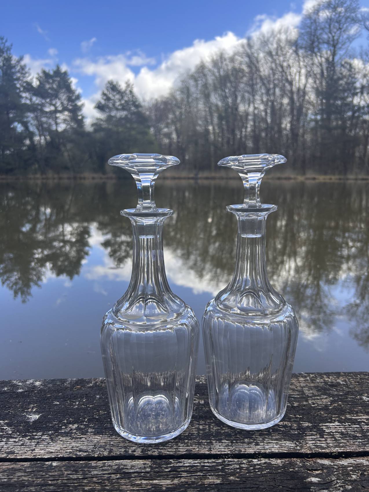 Pair of antique crystal carafes – in the style of Baccarat Harcourt – circa 1900