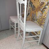 Lot de 2 chaises opéra style empire refaite tissu rayé xix coloris beige