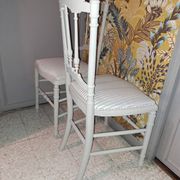 Lot of 2 empire style opera chairs redone in 19th century striped fabric, beige color