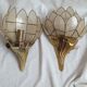 Paire d'appliques lotus bronze & nacre 1970
