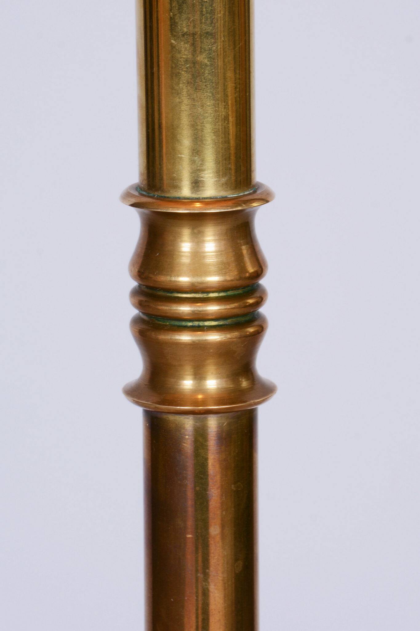Restored Brass Art Deco Floor Lamp, France, Original Textile Shade, 1920s