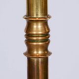 Restored Brass Art Deco Floor Lamp, France, Original Textile Shade, 1920s