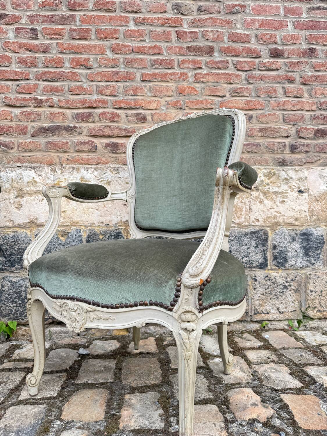 Pair Of Louis XV Style Lacquered Wood Armchairs XIX Eme Century