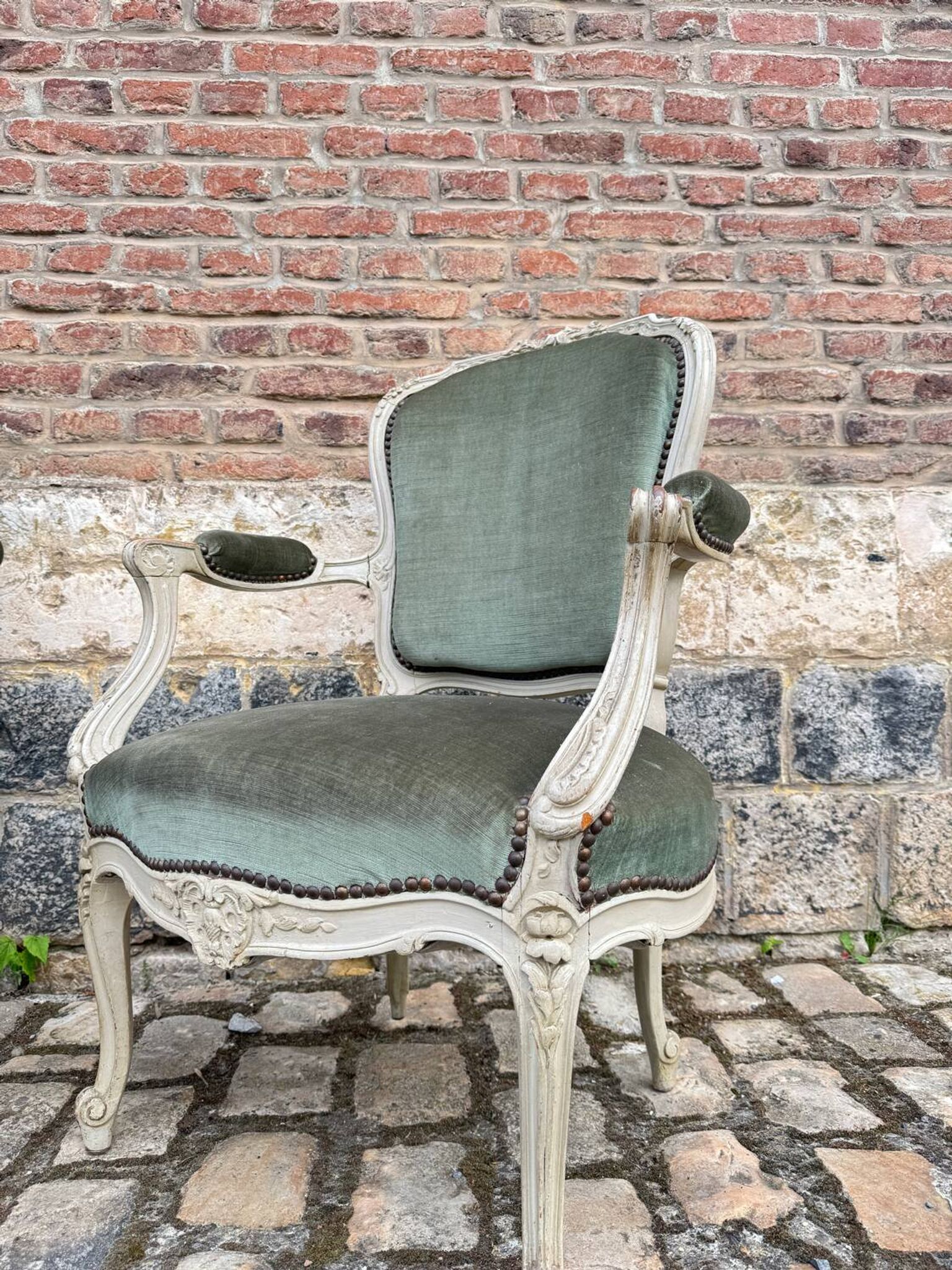 Pair Of Louis XV Style Lacquered Wood Armchairs XIX Eme Century