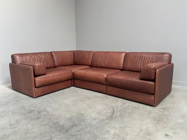 Brown leather modular sofa by De Sede; DS76, 1970s (straight or angle)