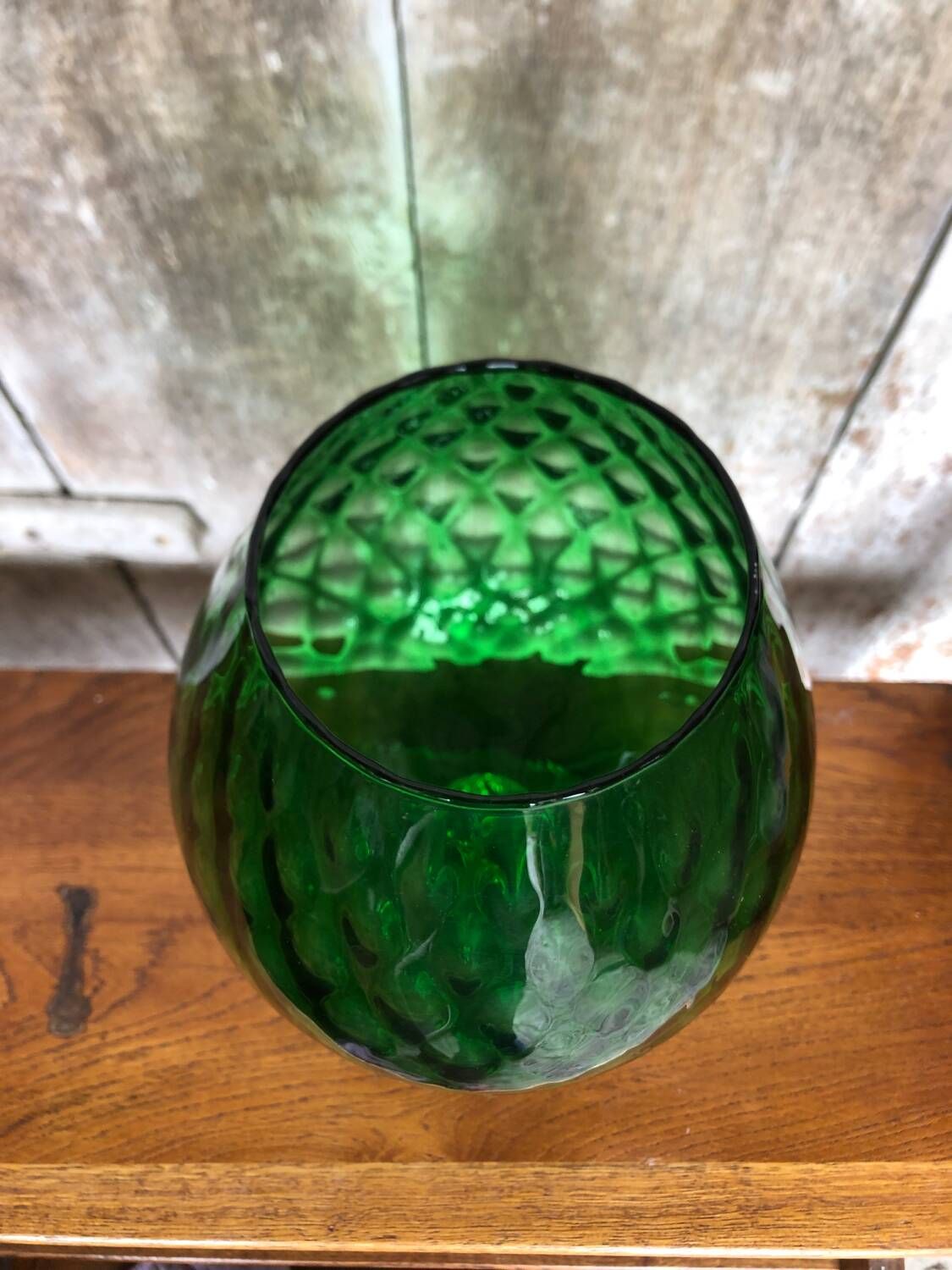 Old vase on foot empoli green glass transparent foot vintage