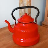 Red enameled teapot
