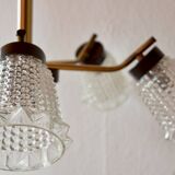 Vintage chandelier in molded glass, brass and steel - 5 branches - 1960s