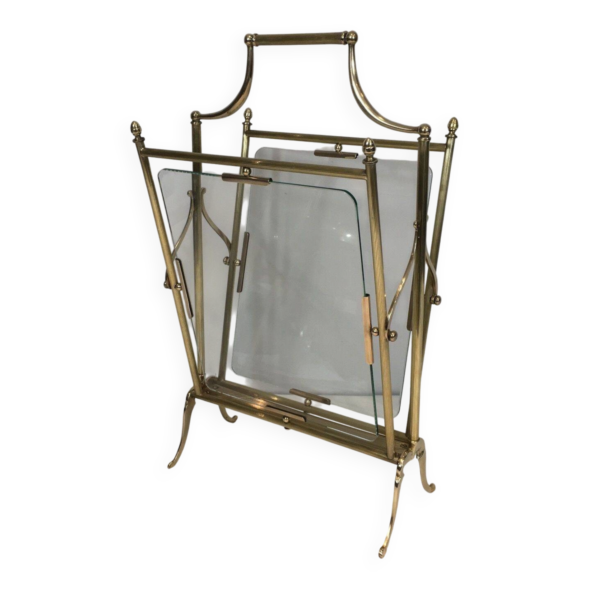 Brass and Transparent Glass Magazine Rack by Maison Jansen
