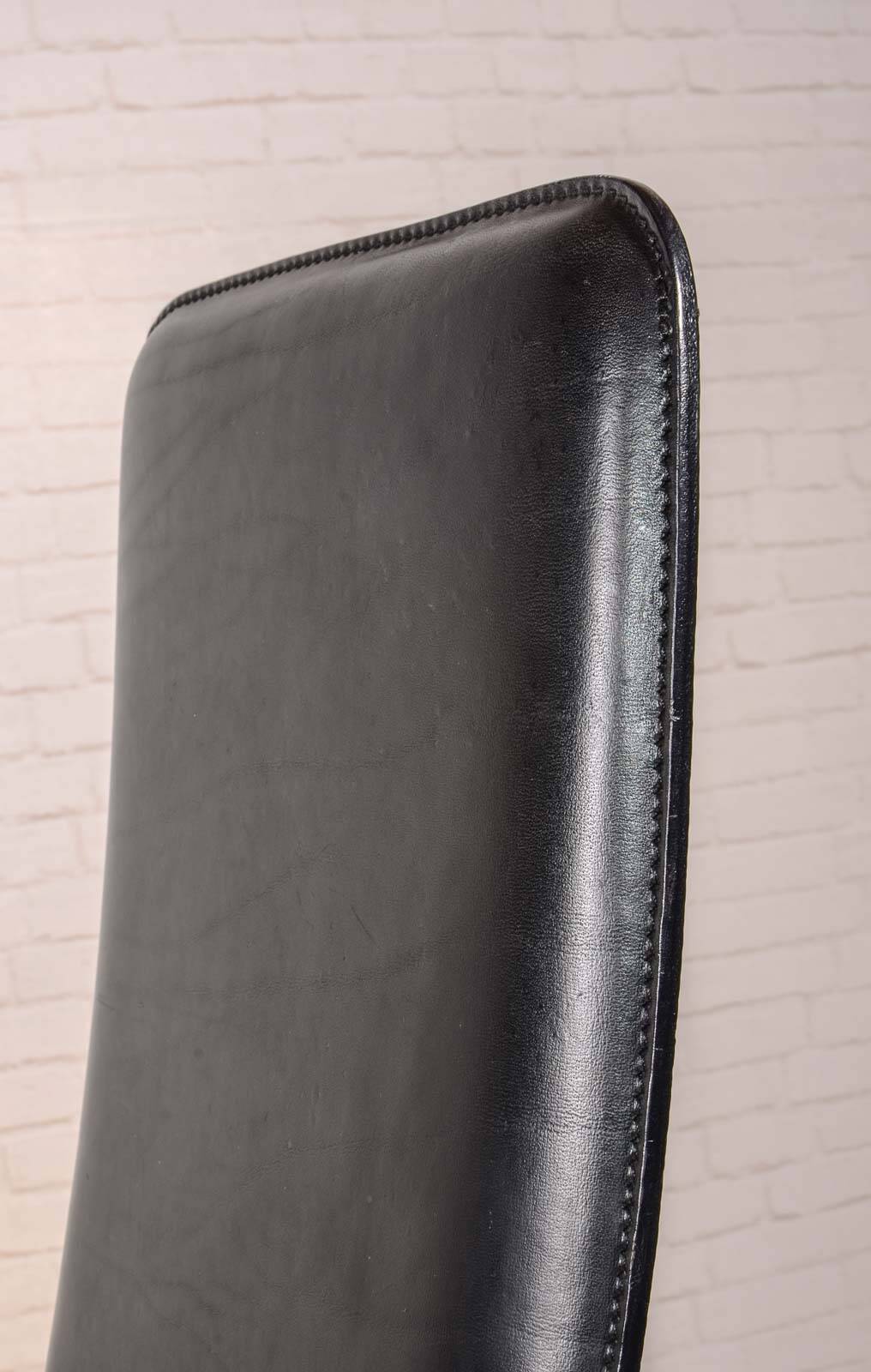 Cidue Style Black Sadle Leather High Back Italian Design Dining Chairs 70s