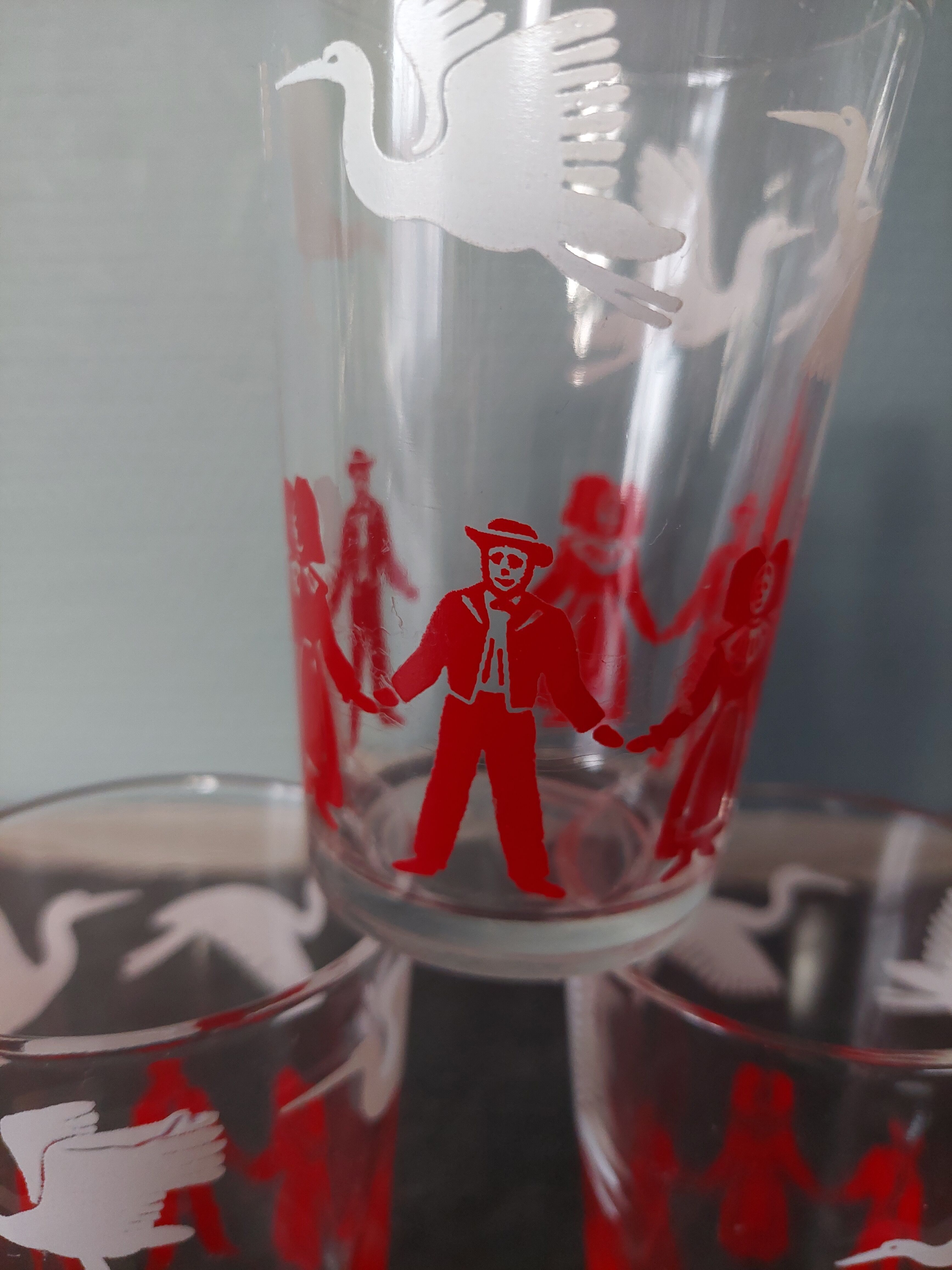 5 old glass vintage stork alsace