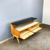 Small chest of drawers by WK Möbel with black and white glass top, pear wood, 1950s