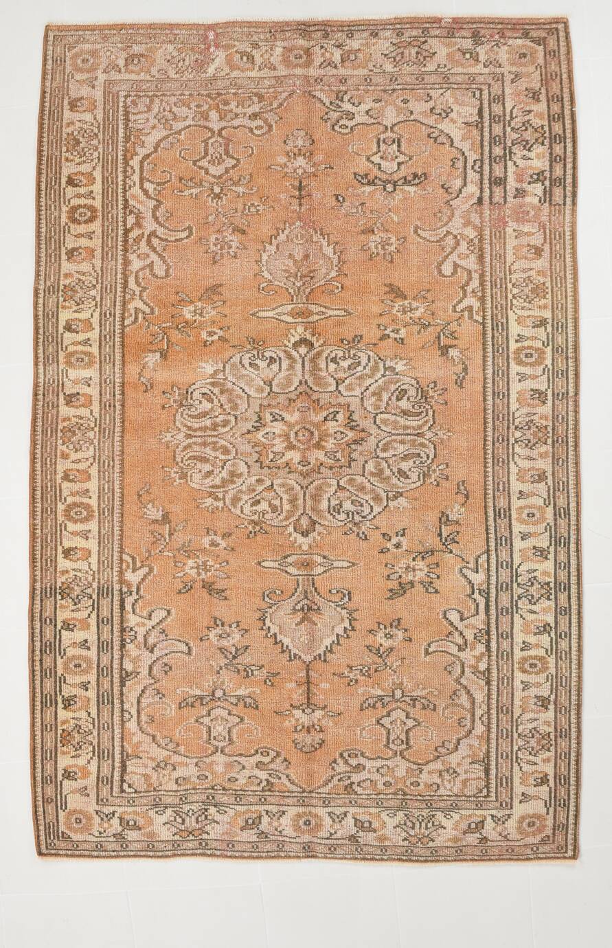 Tapis Oushak Vintage, Laine Fait Main, Beige et Pêche, 168x257 Cm