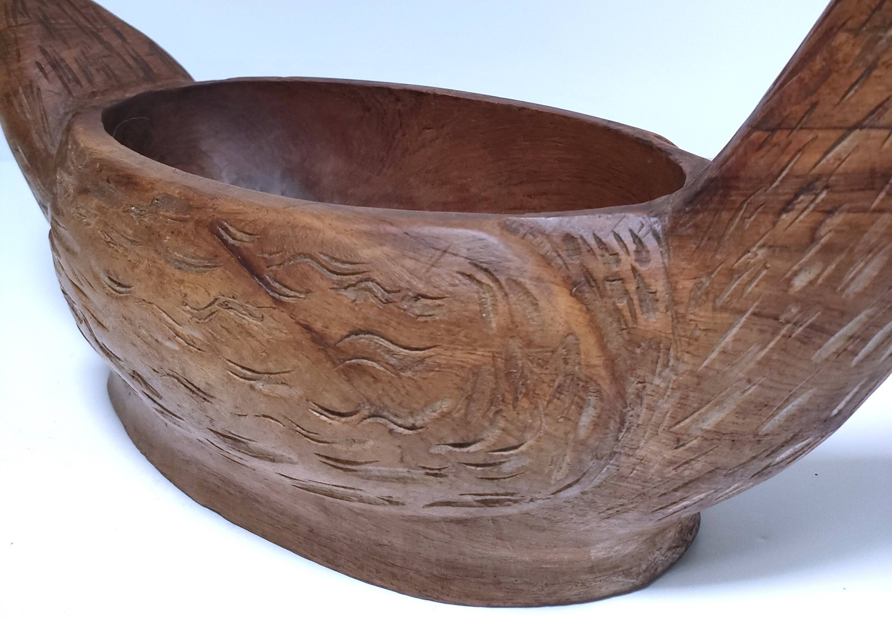 Solid wood fruit bowl carved bird