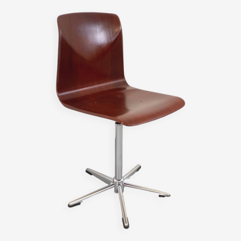 Chaise pivotante design vintage ASS Schulmöbel Pagholz Thur-Op-Seat en bois courbé et métal chromé