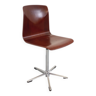 Vintage designer swivel chair ASS Schulmöbel Pagholz Thur-Op-Seat in bent wood and chromed metal