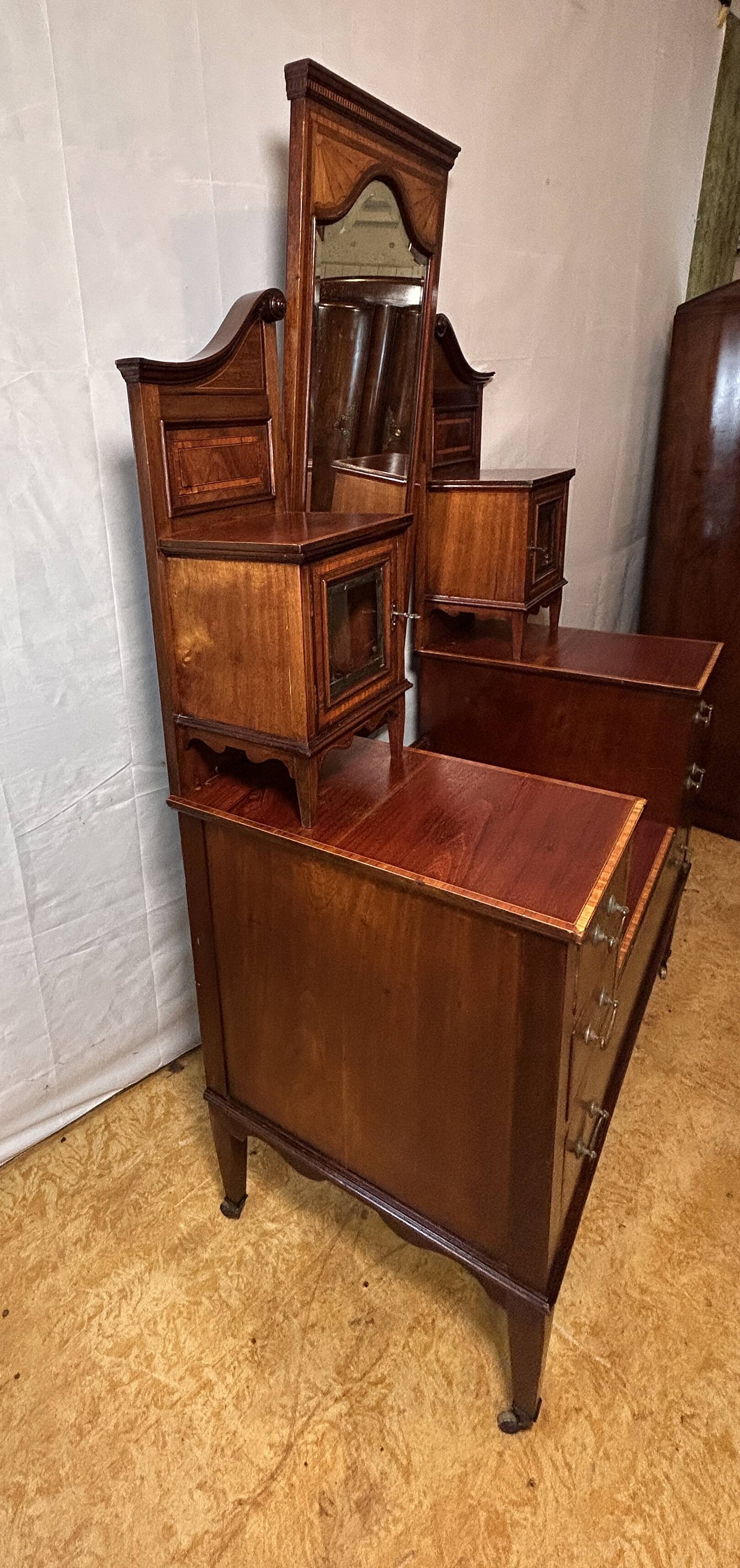 Edwardian Vintage Inlaid Console Hall Table / Dressing Table – 1900–1910
