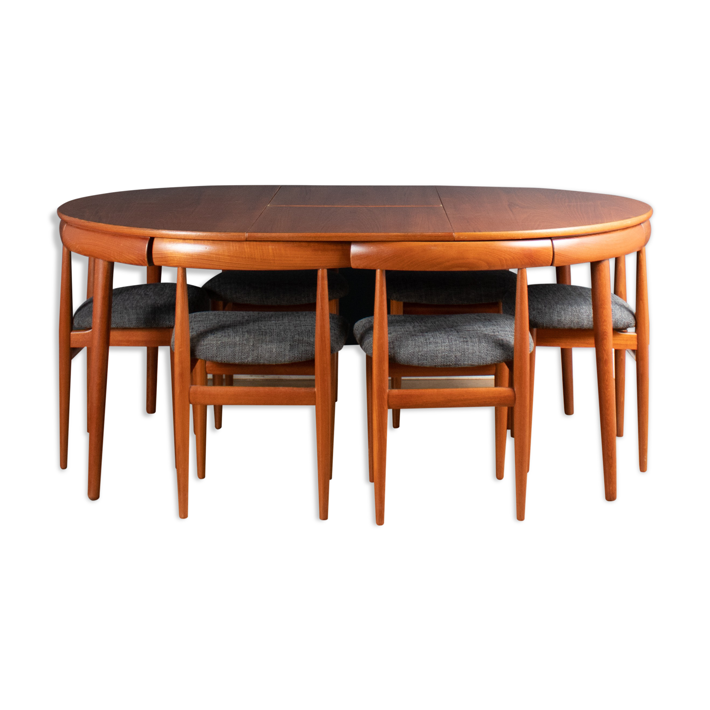 "Roundette" teak dining table & 6 chairs by  Hans Olsen for Frem Rølje 1960