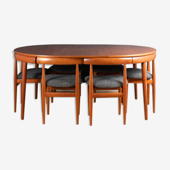 "Roundette" teak dining table & 6 chairs by  Hans Olsen for Frem Rølje 1960