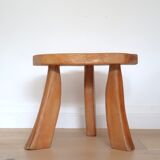 Brutalist solid wood tripod stool vintage
