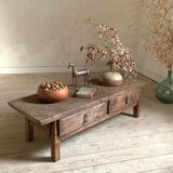 Table basse de ferme rustique ancienne en chêne