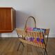 Magazine rack in rattan and black metal 70s design