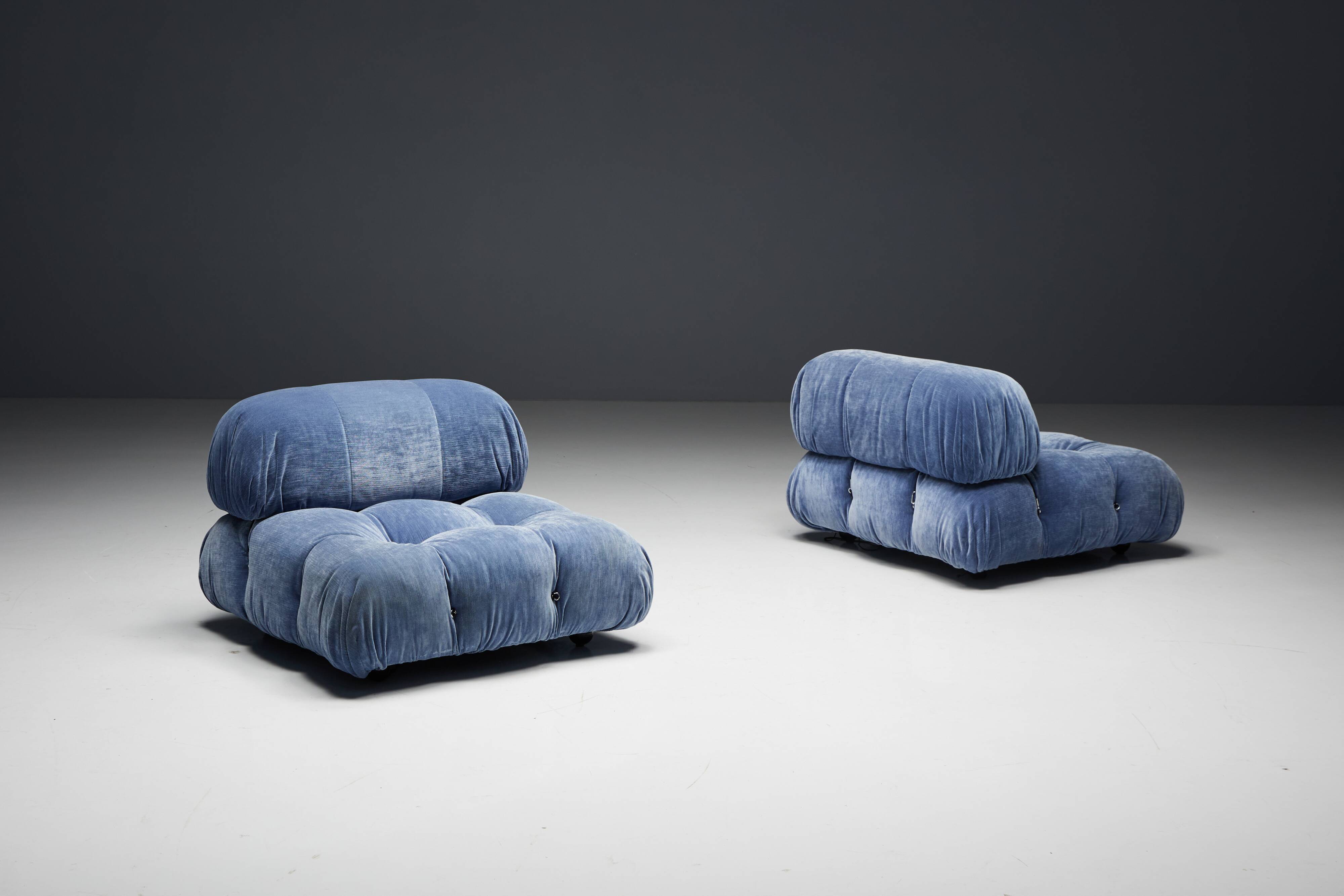 Blue Velvet Camaleonda Sofa by Mario Bellini for B&B Italia, Italy, 1970s