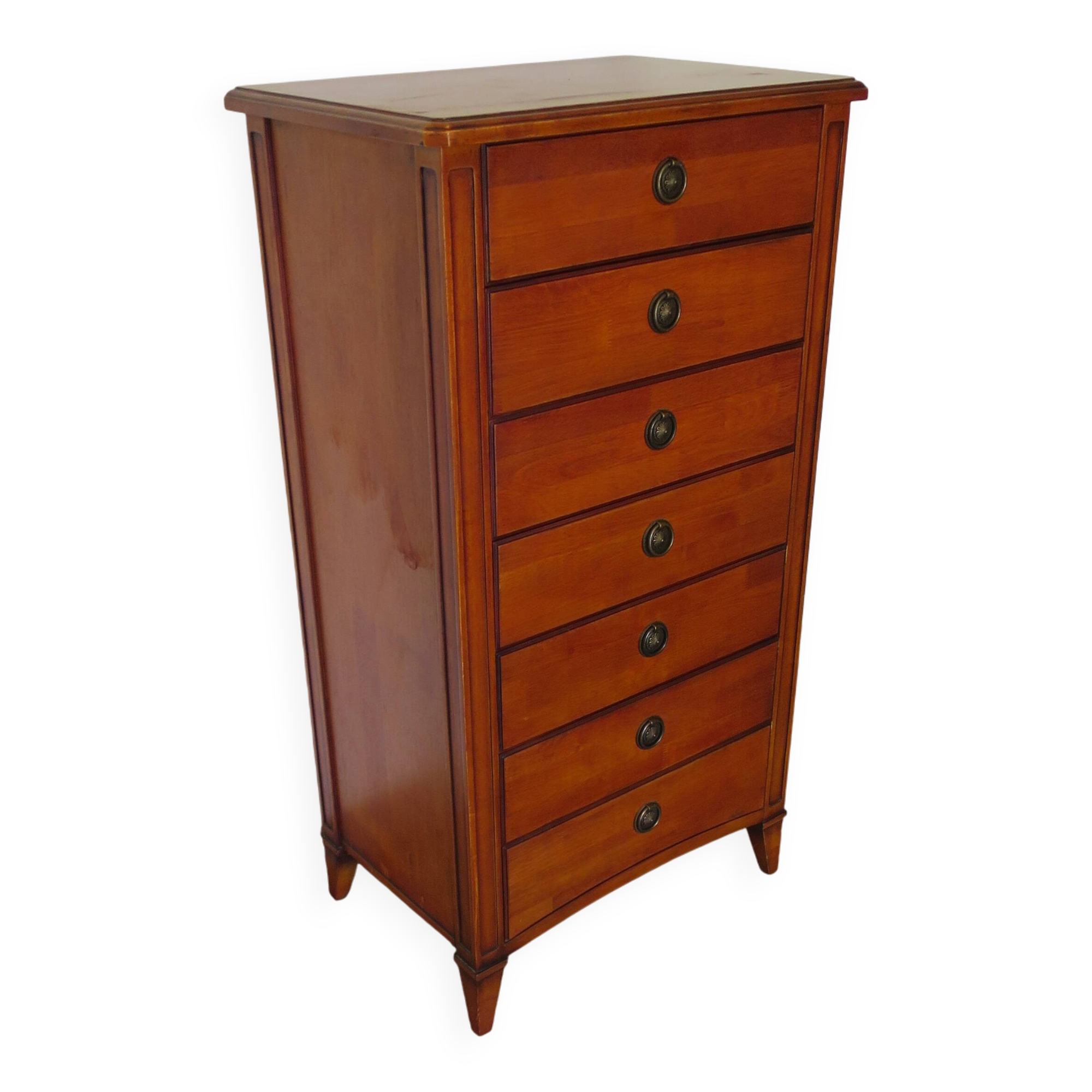 Semainier-Commode- 7 tiroirs-merisier-Style Louis Philippe-Pieds trapèze