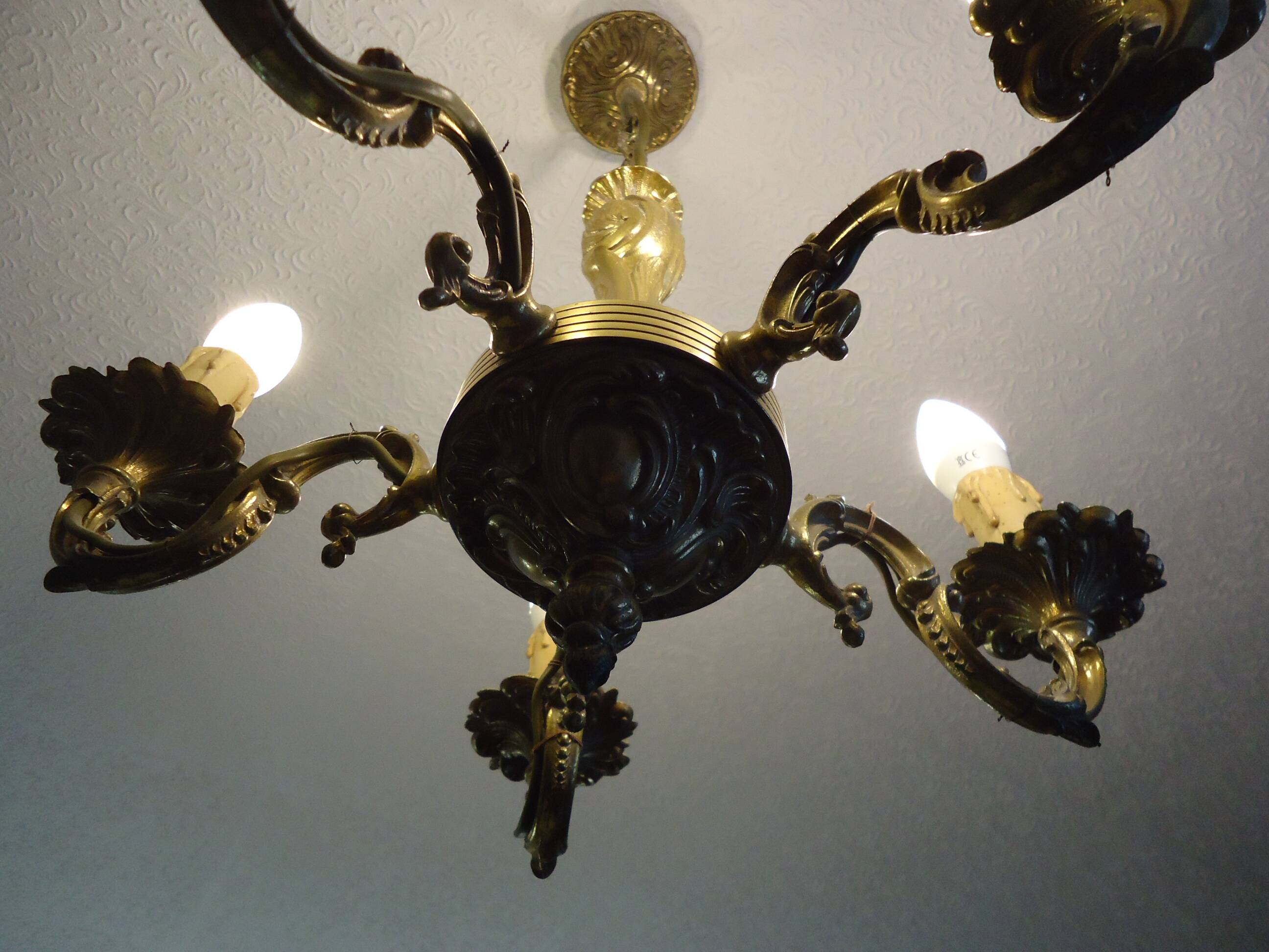 Lustre 5 braches + 2 appliques bronze