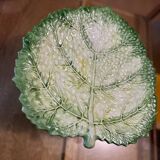 Vintage Signed GV Ceramic Barbotine Cabbage Leaf
