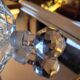 Cut glass carafe, diamond pattern & diamond-shaped stopper, 1960s