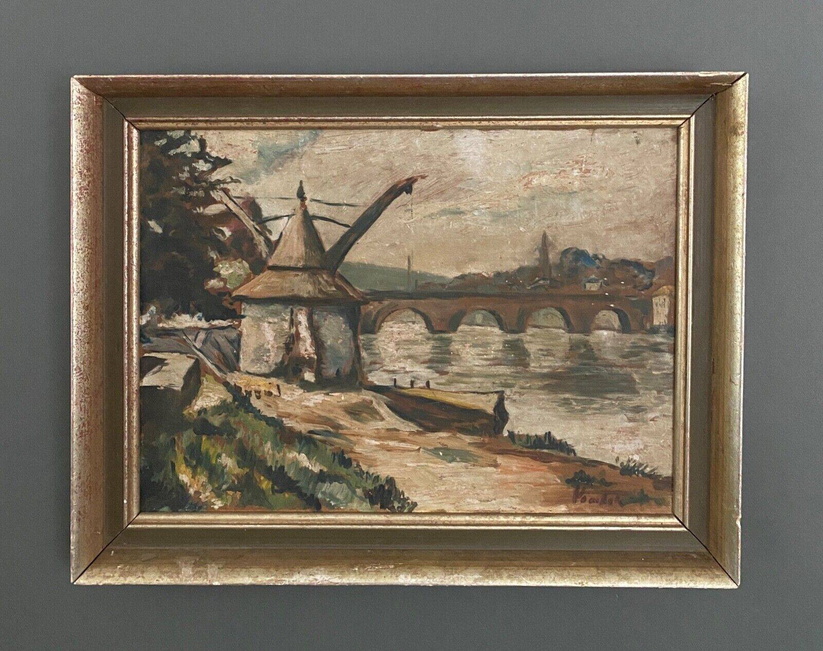 Oil on panel by Poubal 20th century representing a limed frame mill