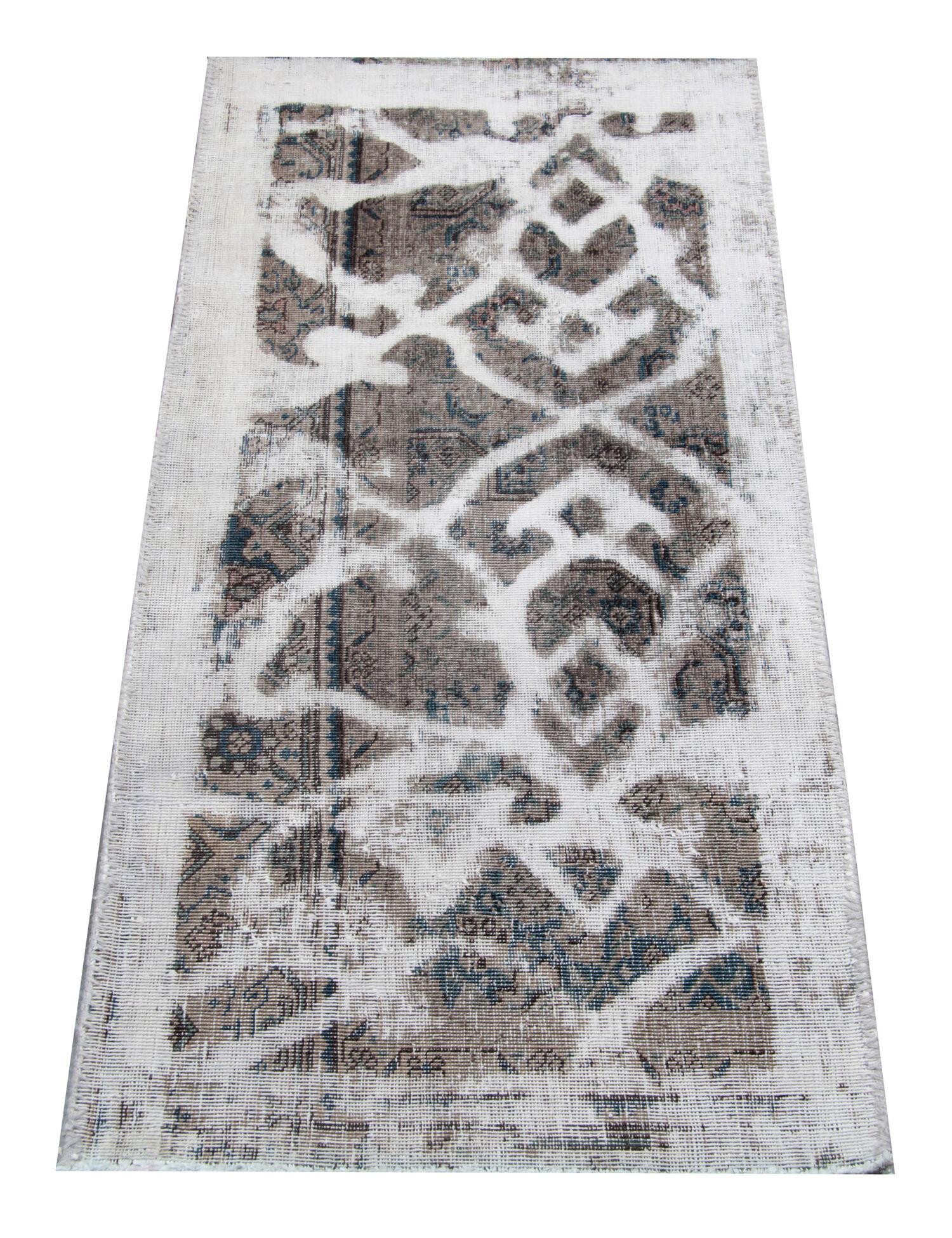 Traditional overdyed grey persian rug handwoven oriental living area rug 63x137cm