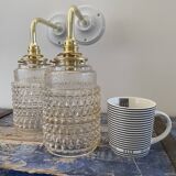 Pair of vintage electrified glass wall lamps