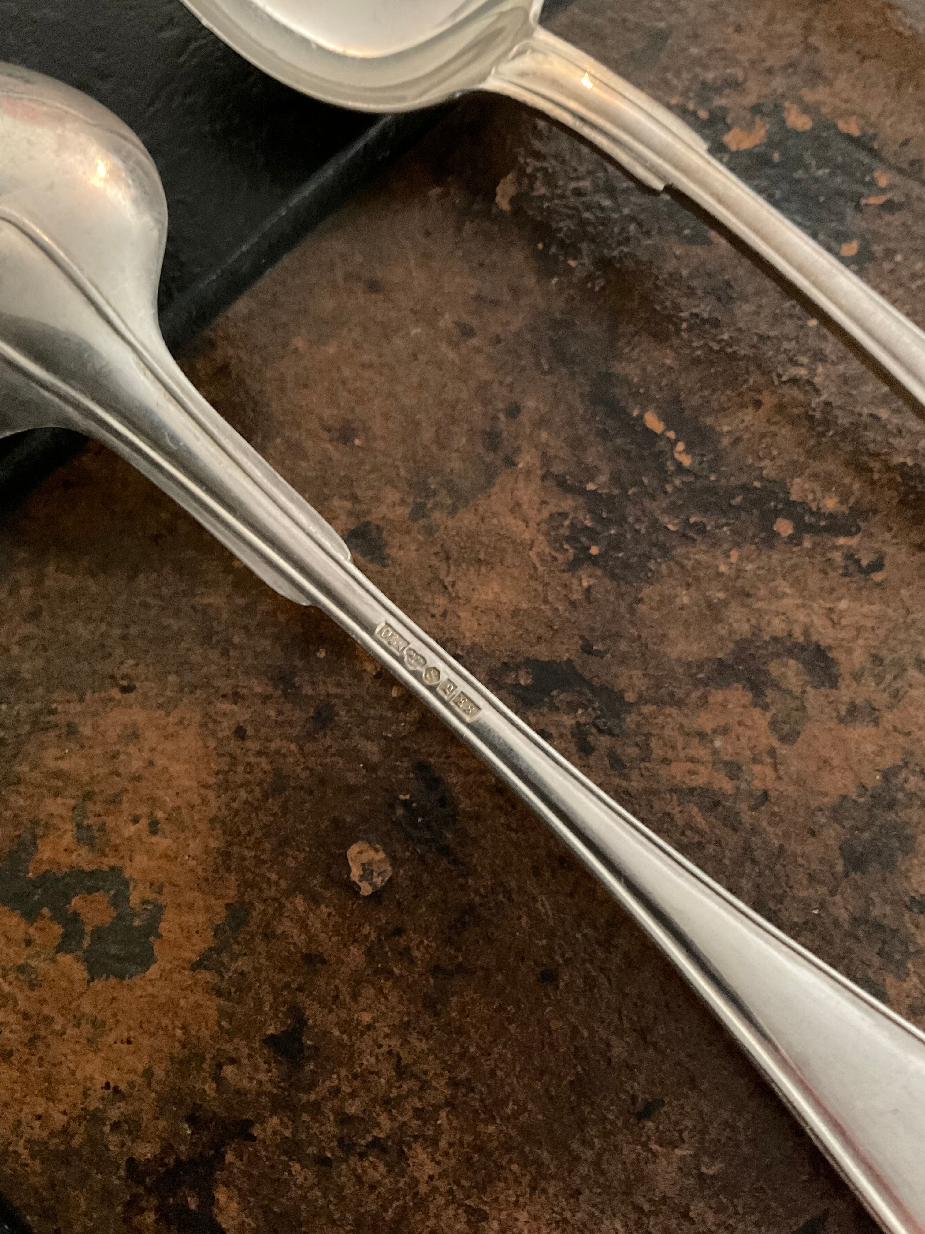 12 silver metal spoons monogram engraved J