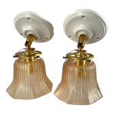 Pair of vintage sconces in electrified gold chiseled glass