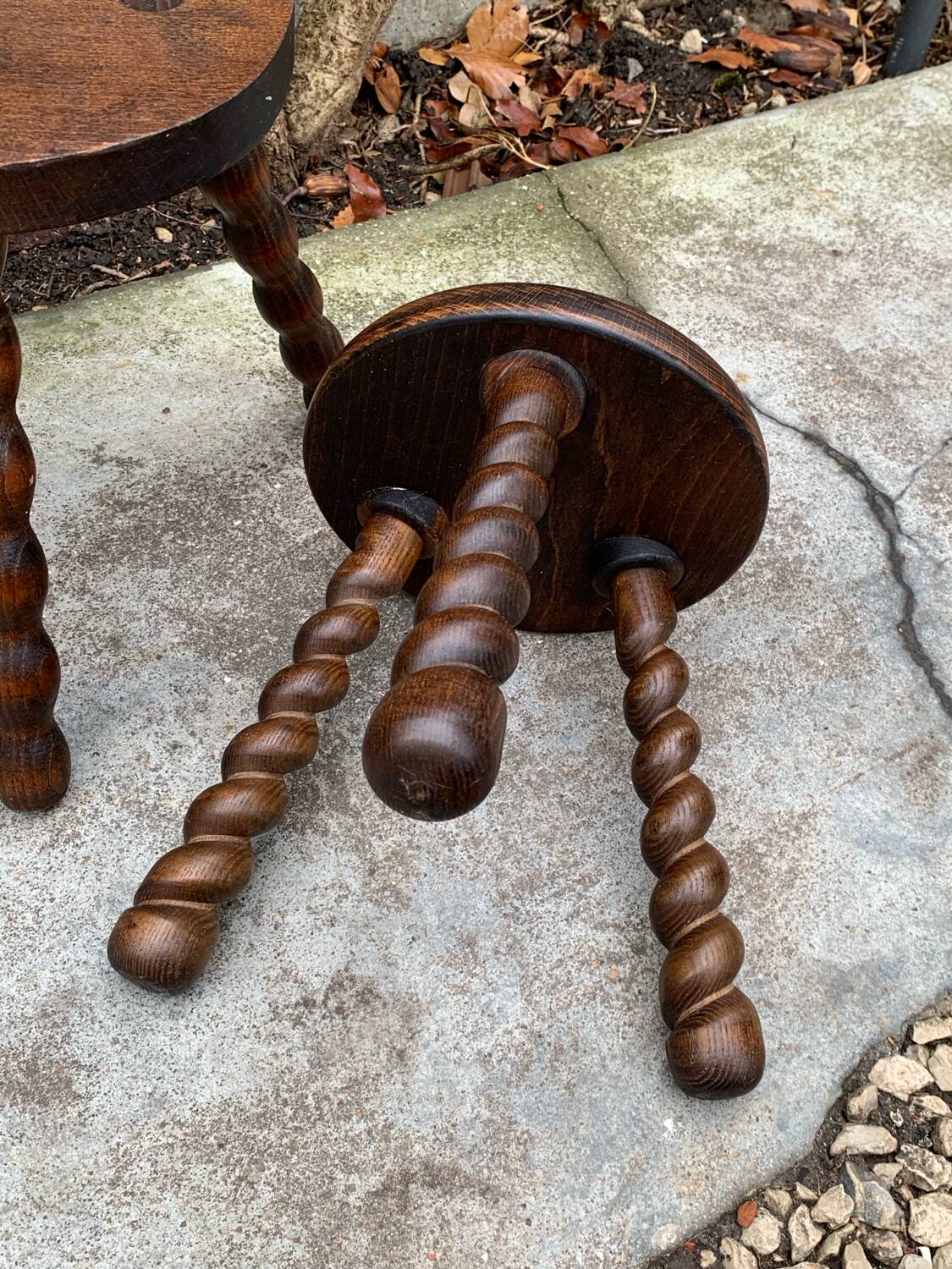 3 vintage turned wood stools