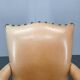 Antique Danish Leather Armchair Carved Wood Club Chair, Early 1900s