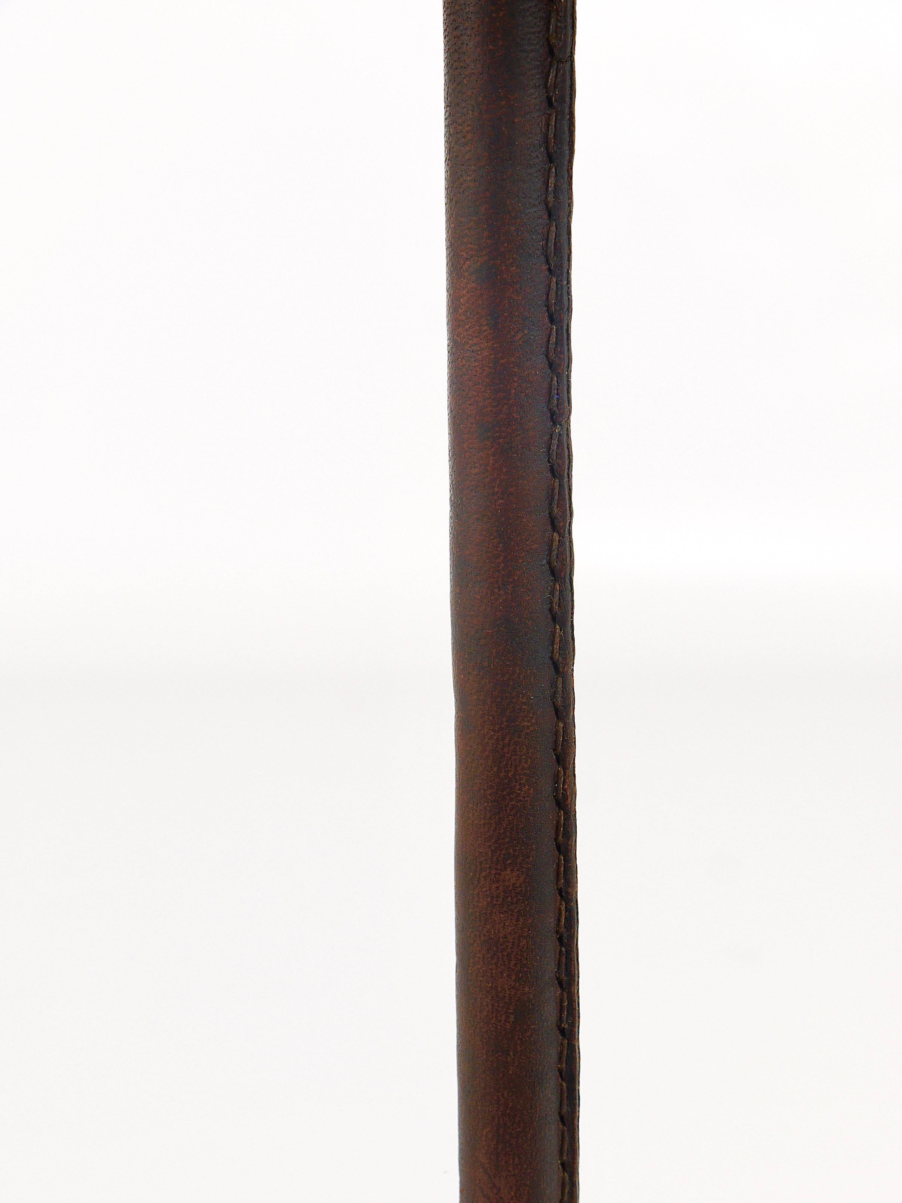 Modern Chandelier by Carl Aubock in Walnut and Leather, Austria, 1950s