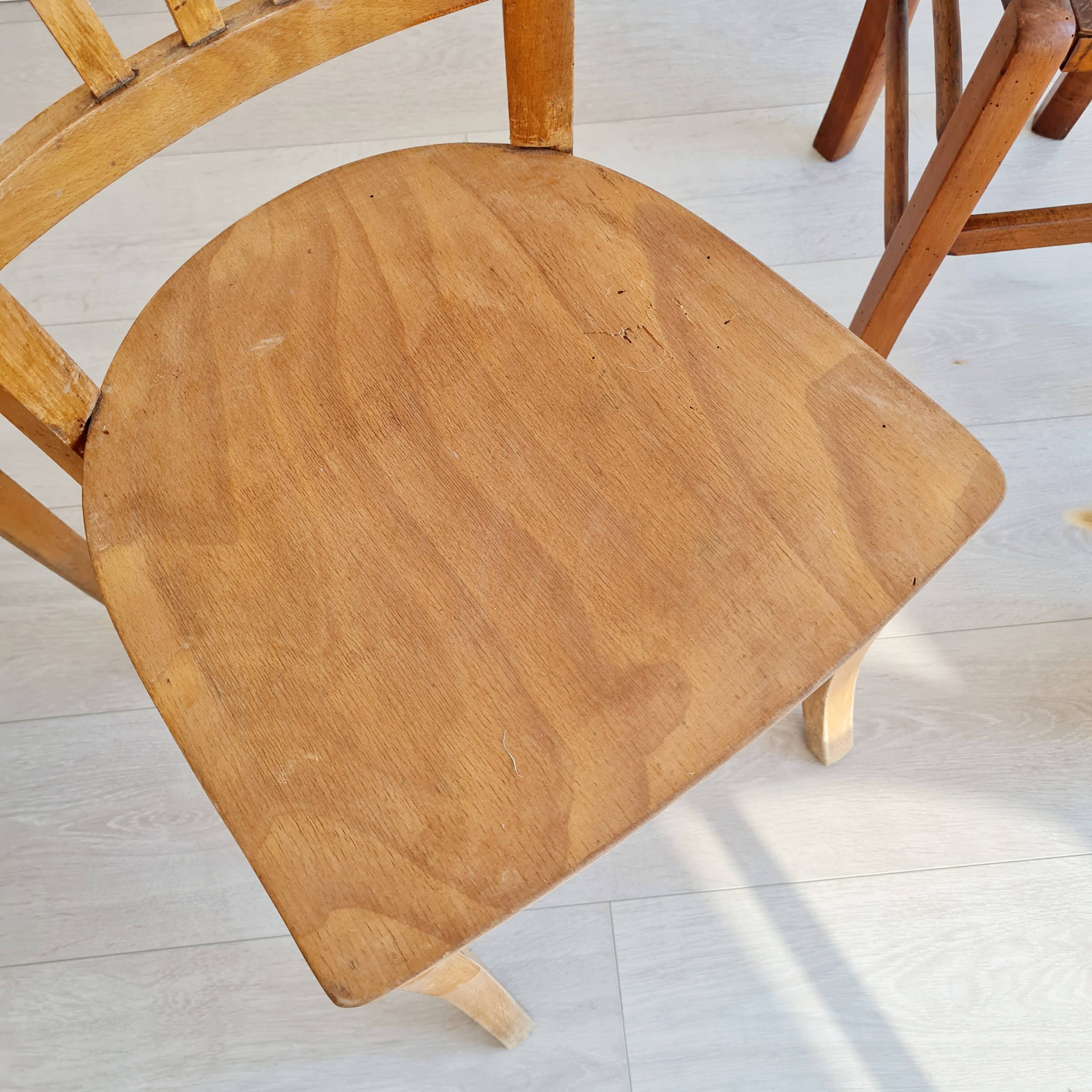3 old wooden bistro chairs